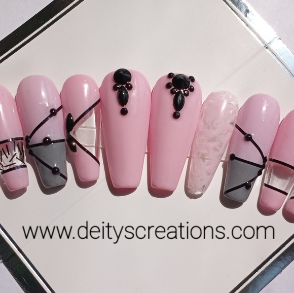 Pink marble n gray ombre pastel goth press on acrylic nails pPN34 - Picture 1 of 3